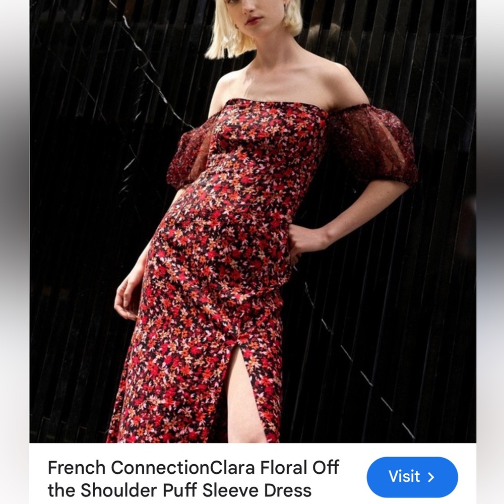 French Connection Floral Long Sleeve Dress - Red and Black